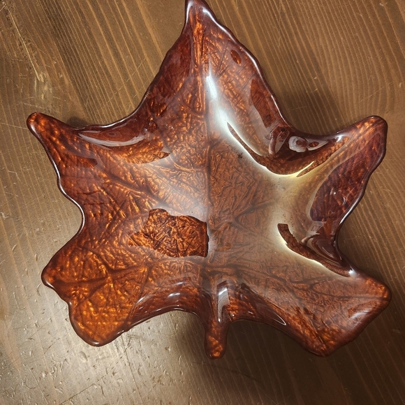 Lot Of 4 Maple Leaves Art Glass Candy Dish Container Fall Autumn 8" Coin Dish - Picture 8 of 13